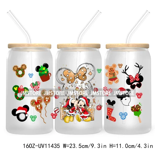 Merry Christmas Cartoon Couple 16OZ UV DTF Cup Wrap Ready To Apply For Libbey Glass Can Cup Tumbler Gingerbread Candy Cane Mouse