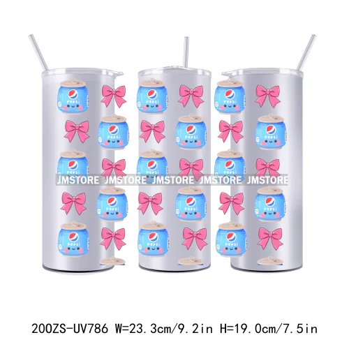 Girly Coquette Bow Drink Soda Can 20OZ UV DTF Straight Wrap Transfers Stickers Custom Labels Durable Waterproof Logo For Tumbler