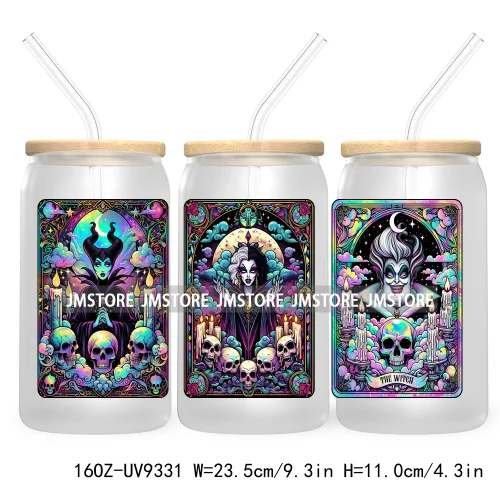 Horror Characters Tarot Card Halloween 16OZ UV Cup Wrap DTF Transfer Stickers For Libbey Glass Can Cup Tumbler Waterproof Labels