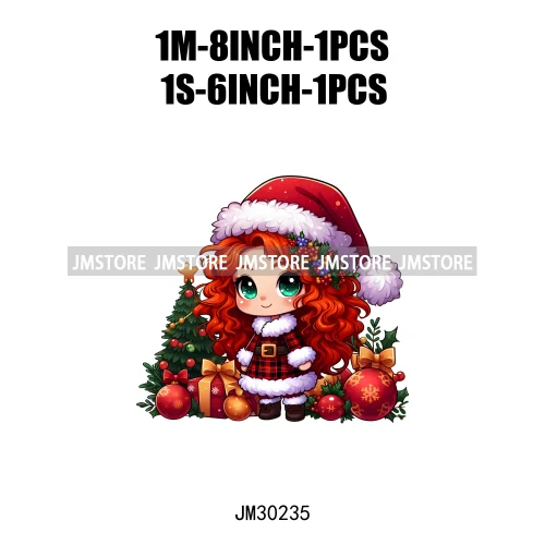 Cute Princess Red Ugly Sweater Cartoon Girls Friends Merry Christmas Iron On DTF Transfers Stickers Ready To Press For Clothing