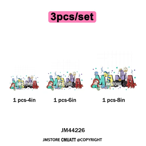 Cartoon Mama Princess Happy Mother's Day Family Vacation Iron on Washable DTF Heat Transfers Stickers Ready to Press for Hoodies