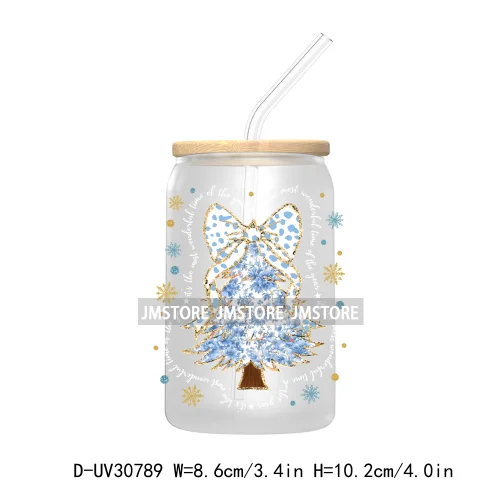 Christmas Tree Coquette Bow UV DTF Transfer Stickers Decals For Libbey Cold Cups Mugs Tumbler Waterproof Jesus Christian Xmas