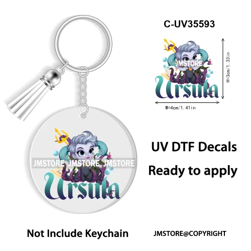 Cartoon Princess In My Villains Era UV DTF Decal Round Keychain Ready To Apply WaterProof Transfer Stickers For Circle Keychain
