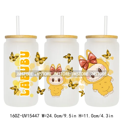 Coloful Cartoon Monsters Butterfly UV DTF Cup Wraps Ready To Apply Waterproof Transfer Stickers For 16OZ Libbey Glass Can Mugs