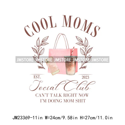 Cool Moms Self Love Club Dog Cat Mom Stuff Vibes Iced Coffee Social Club Coquette Bow Bookish DTF Transfer Stickers For Clothes