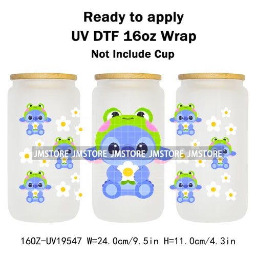 Watercolor Cartoon Character In Costumes UV DTF Wraps Ready To Apply Transfer Stickers Waterproof For 16OZ Libbey Glass Can Mugs