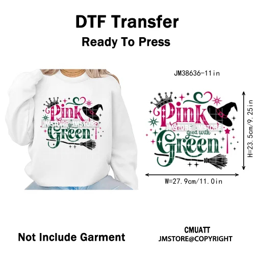 Witch Changed For Good Faux Glitter Pink and Green Movie Iron on DTF Washable Transfers Stickers Ready to Press for Clothes Bags