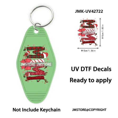 Preppy Bow Christmas Reindeer Mama Mini UV DTF Keychain Decals Ready To Apply Waterproof Durable Wraps For Hotel Motel Keychain