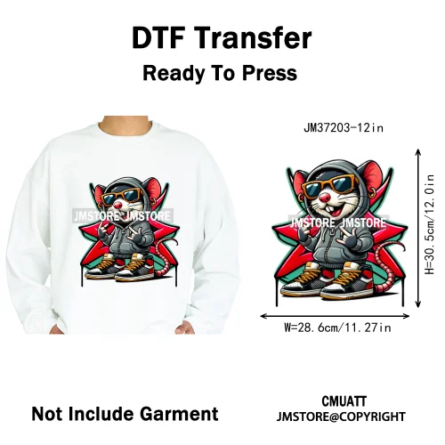 12in Street Snarl Savage Animal King Graffiti Urban Bear Bunny Cat Dog Iron on DTF Transfers Stickers Ready to Press for Clothes