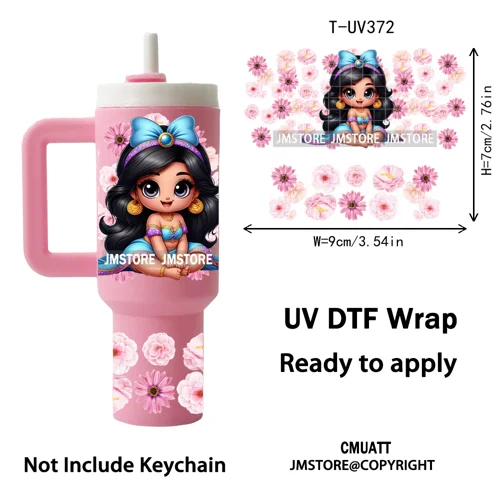Baby Princess Butterfly Coquette Bow UV DTF Mini Tumbler Keychain Wraps Ready To Apply Transfer Stickers Prints Waterproof Decal