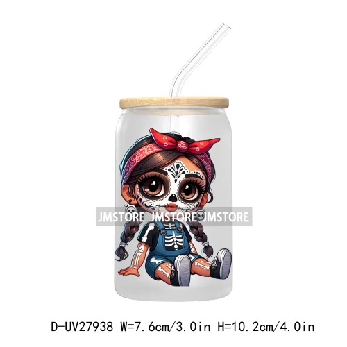 Halloween Skeleton Latina Chibi Baby UV DTF Transfer Stickers Decals For Libbey Cold Cups Mug Tumbler Waterproof Labels Princess