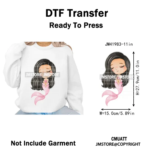 Cute Winter Christmas Girls Baby Mermaid Kids Cartoon Character Iron on DTF Washable Transfers Stickers Ready to Press for Texti