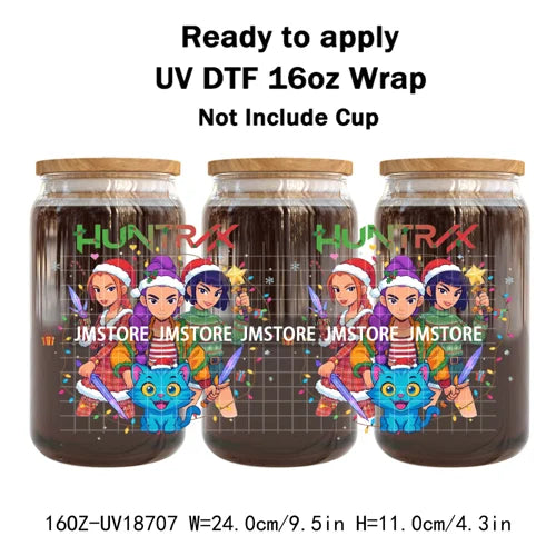 Demon Hunters Kpop Christmas Party UV DTF Stickers Ready To Apply Cup Wrap Durable Custom Prints DIY Craft For Libbey Can Glass