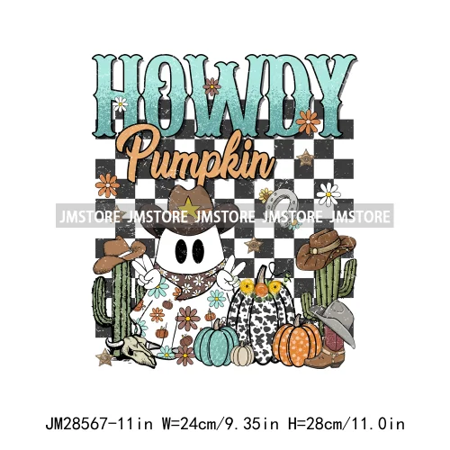 Howdy Pumpkin Ghost Western Fall Vibes Turquoise Coquette Bow Autumn Iron On DTF Transfer Sticker Ready To Press For T-shirts