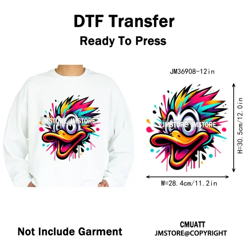 12in Cartoon Streetwear Duck Off Hip Hop Gangster Animal Vibes Iron on DTF Transfers Stickers Ready to Press for T-shirts Bags