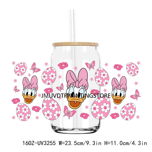 Cute Easter Bunny Cartoon UV DTF Sticker For 16OZ Libbey Glass Cup Can Wrap Transfer Sticker Custom Label DIY Logo Spring Flower