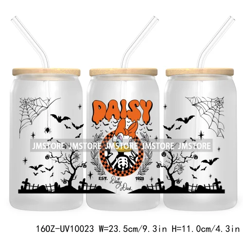 Mouse And Friends Halloween 16OZ UV DTF Cup Wrap Transfer Stickers Custom Labels Cartoon Spooky Season Bat For Libbey Glass Can