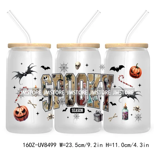 Cartoon Halloween Horror Friends UV DTF Sticker For 16OZ Libbey Glass Cup Can Wrap Transfer Stickers Custom Label DIY Logo Skull