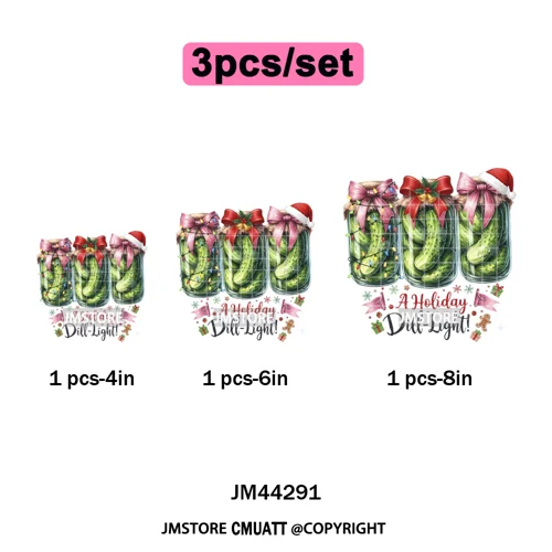 Merry Pickles Christmas Xmas Cucumber Holiday Santa Iron on Washable DTF Heat Transfer Stickers Ready to Press for T-shirts Bags