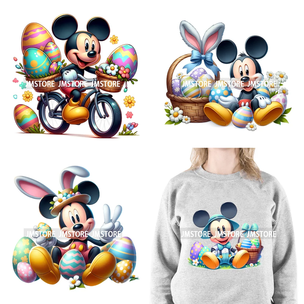 Cartoon Easter Mouse Egg Flowers Iron On DTF Transfers Stickers Ready To Press For Sweatshirt Bags