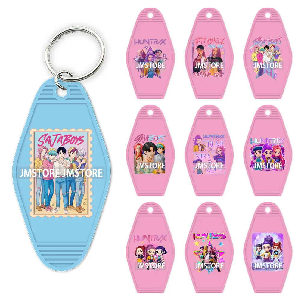 Kpop Demon Inspired Movie Character UV DTF Motel Keychain Decal Ready To Ship Durable Transfer Stickers Print For Hotel Keychain