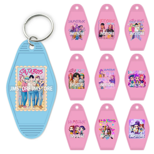 Kpop Demon Inspired Movie Character UV DTF Motel Keychain Decal Ready To Ship Durable Transfer Stickers Print For Hotel Keychain