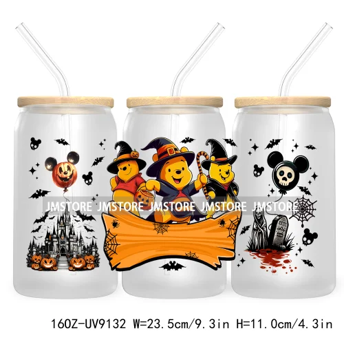 Mouse And Friends Halloween 16OZ UV DTF Cup Wrap Transfer Stickers Custom Labels Waterproof For Libbey Glass Can Magical Kingdom