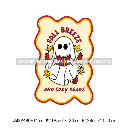 Halloween Vibes Cozy Read Spooky Ghost True Crime Book Club Card Logos Iron On DTF Transfer Stickers Ready To Press For Clothing