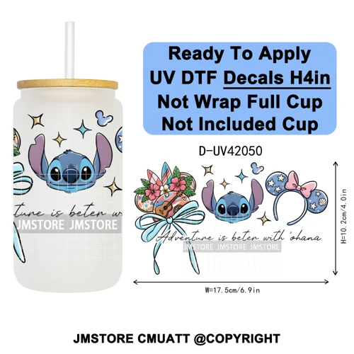 Cartoon Mouse Head Princess Family Vacation UV DTF Decals Ready To Apply Waterproof Transfer Stickers For 16OZ Libbey Glass Can