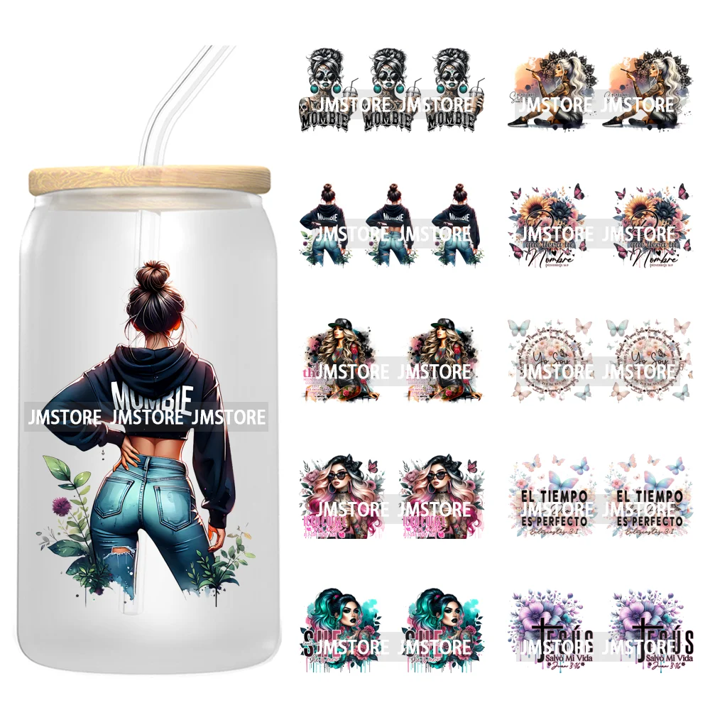 Girl Floral Spanish Religious 16OZ UV DTF Cup Wraps Ready To Apply Waterproof Transfer Stickers For Libbey Glass Can Tumbler