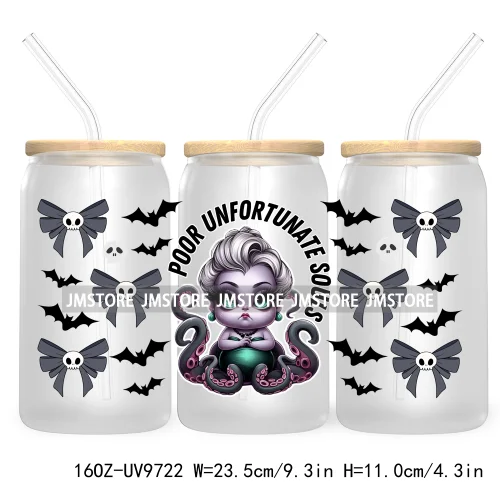 Halloween Double Trouble UV DTF Sticker For 16OZ Libbey Glass Cup Can Wrap Horror Princess Transfer Printing Custom Labels Logo