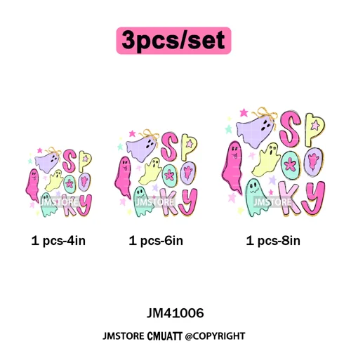 Cute Iridescent Ghost Girly Halloween Coquette Spooky Vibes Iron on Washable DTF Transfers Stickers Ready to Press for Clothing