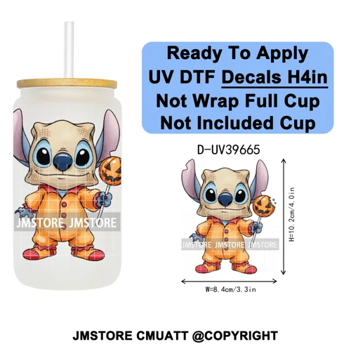 Halloween Cartoon Characters UV DTF Transfer Stickers Decals Ready To Apply Waterproof For 16OZ Libbey Glass Can Cups Tumbler