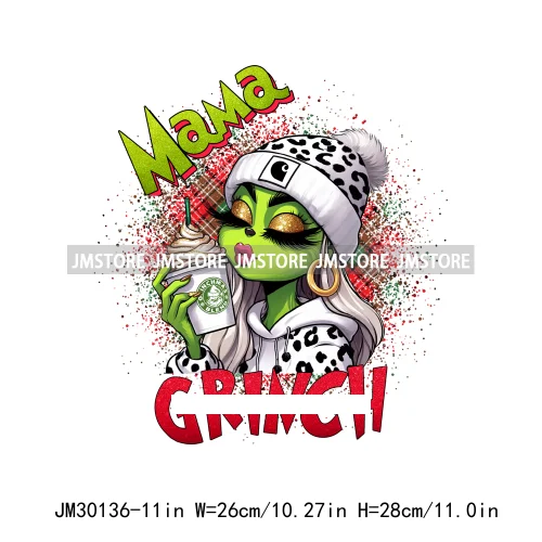 Colorful Retro Green Bougie Mama Coffee Lover Leopard Christmas Girls Iron On DTF Transfers Stickers Ready To Press For Clothes