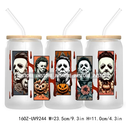 Halloween Gift UV DTF Sticker For 16OZ Libbey Glass Cup Can Wrap Transfer Stickers Custom Labels DIY Logo Horror Movie Killers