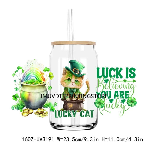 St. Patrick's Day Animals 16OZ UV DTF Cup Wrap Transfers Stickers Custom Labels DIY Waterproof Logo For Libbey Glass Can