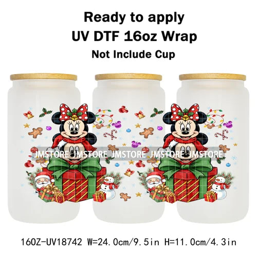 Cartoon Character Snowman Christmas 16OZ UV DTF Cup Wraps Ready To Apply Waterproof Transfer Sticker For Libbey Glass Can Bottle