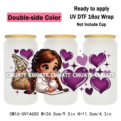 Double Sided Color UV DTF Cup Wraps 16OZ Wholesale Custom Bulk Waterproof Cartoon Lovely Princess Design For DIY Craft Mug Glass
