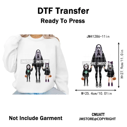 Spooky Halloween Scary Ghost Pumpkin Mama Kids Family Love Iron on Washable DTF Transfers Stickers Ready to Press for Textile