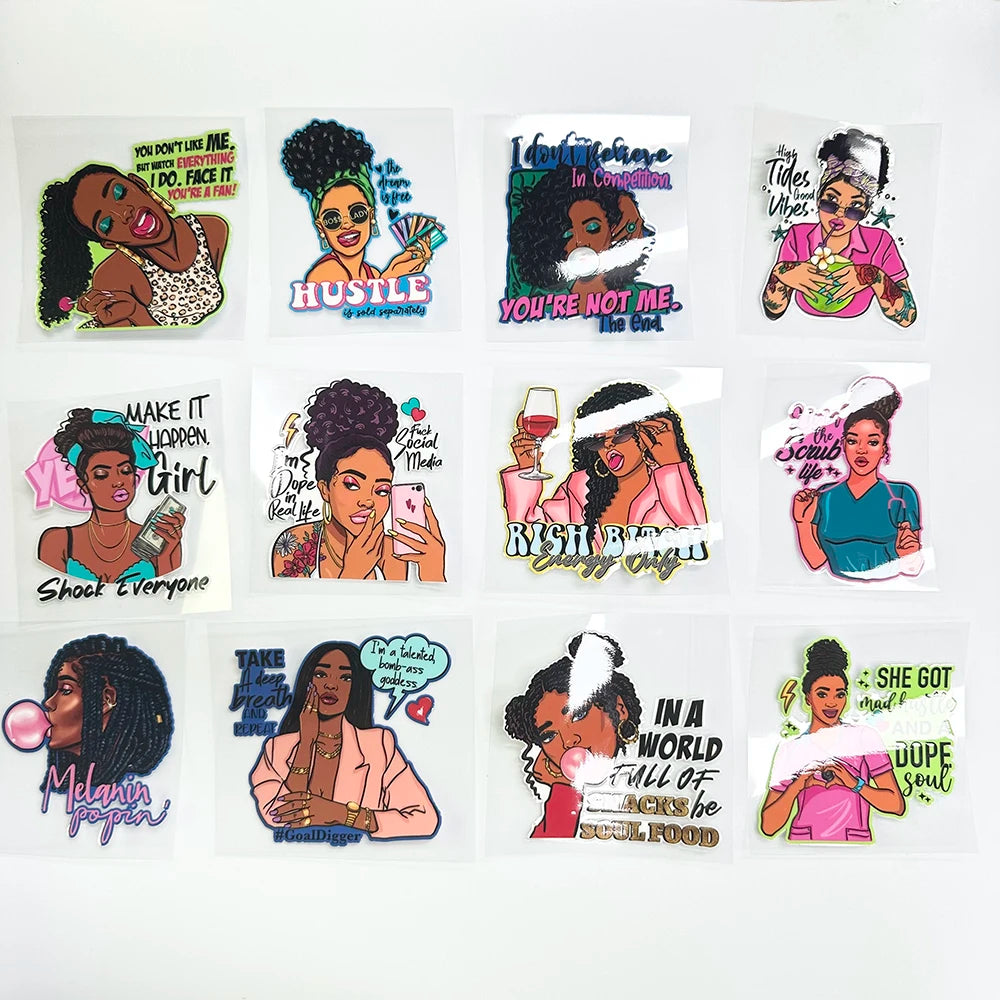 African American Black Women UV DTF Transfers Stickers Decals For Libbey Cold Cups Mugs Tumbler Waterproof DIY Craft Afro Girls