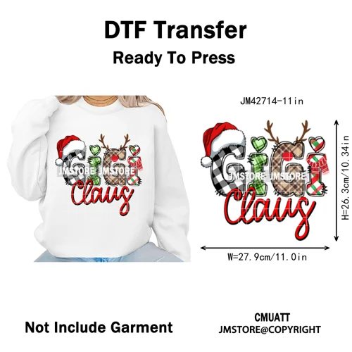 Colorful Christmas Mama Claus Coquette Candy Cane Santa Iron on DTF Washable Transfers Stickers Ready to Press for T-shirts