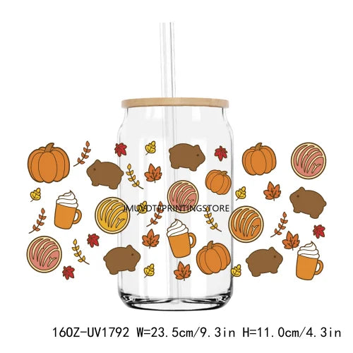 Thanksgiving Fall Thick And Juicy 16OZ UV DTF Cup Wrap Transfers Stickers Custom Labels DIY Waterproof Logo For Libbey Glass Can