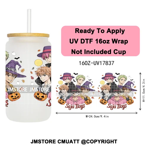 Kpop Movie Demon Hunters Boo Halloween Pumpkin Party 16OZ UV DTF Cup Wraps Ready To Apply Transfer Stickers For Libbey Glass Can