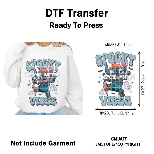 Spooky Season Pumpkin Trick or Treat Cartoon Halloween Iron on DTF Washable Heat Transfers Stickers Ready to Press for Clothing