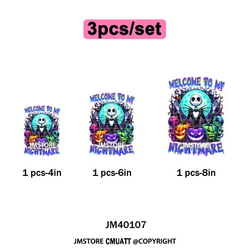 Halloween Horror Party Cartoon Friends Nightmare Spooky Vibes Iron on DTF Washable Transfers Stickers Ready to Press for Clothes