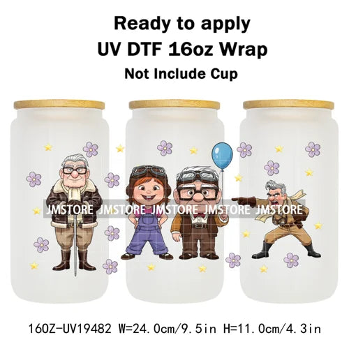 Up Gifts Balloon House Adventure Old Man 16OZ UV DTF Cup Wraps Ready To Apply Waterproof Transfer Stickers For Libbey Glass Can