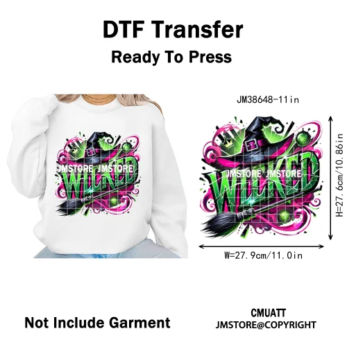 Witch Changed For Good Faux Glitter Pink and Green Movie Iron on DTF Washable Transfers Stickers Ready to Press for Clothes Bags