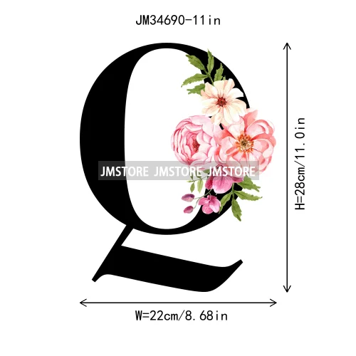 Flower Alphabet Name Monogram Floral Single Letter Illustration Sets Iron On DTF Transfers Stickers Ready To Press For Hoodies