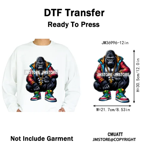12in Graffiti Gangster Hip Hop Gorilla Life Is Better With Bulldog Iron on DTF Heat Transfer Sticker Ready to Press for Hoodies