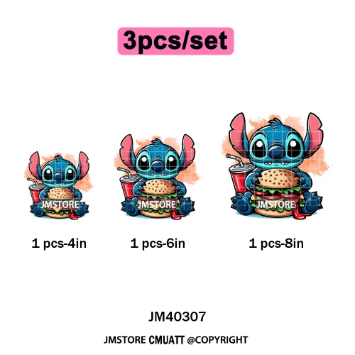 Cute Cartoon Blue Animal Princess Best Friends Designs Iron on DTF Washable Transfers Stickers Ready to Press for Clothing Bags